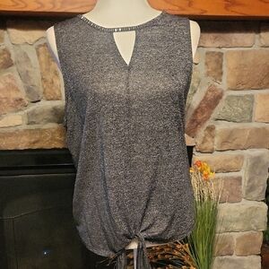 Jennifer Lopez Charcoal Sleeveless Top with Keyhole and Tie